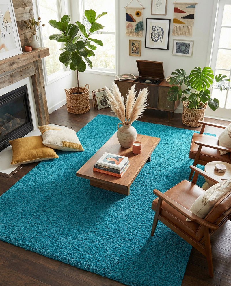 Plush Oasis Collection Area Rug - Serenity (Turquoise) Rectangle Turquoise  lifestyle 17