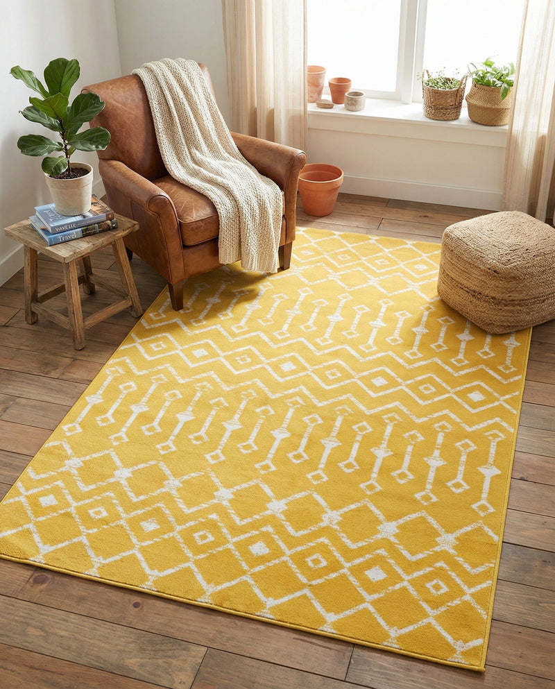 Marrakech Lattice Collection Area Rug - Medina (Yellow) Rectangle Yellow  lifestyle 17
