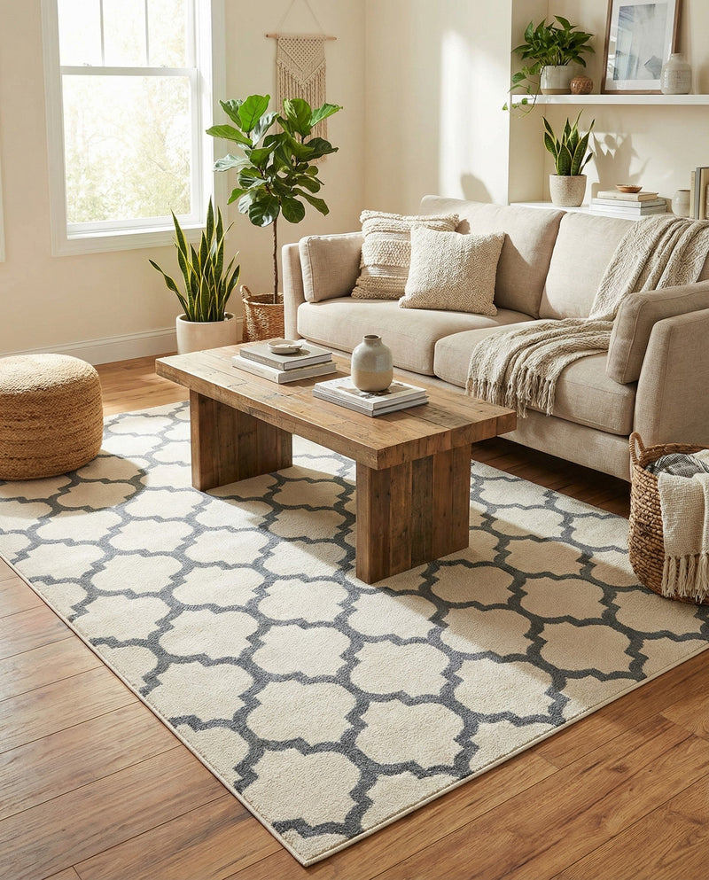 Lattice Gardens Collection Area Rug -  Bloomfield (Beige and Gray) Rectangle Beige and Gray  lifestyle 15