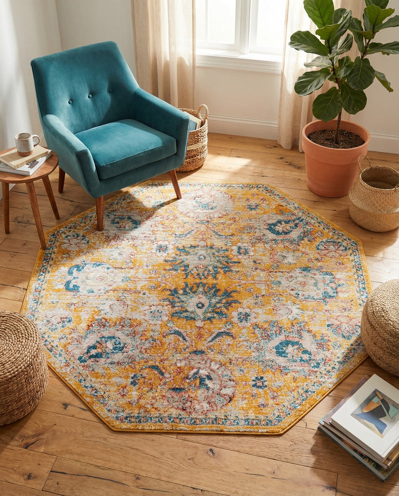 Seville Stripes Collection Area Rug -  Cordoba (Yellow) Octagon Yellow  lifestyle 74