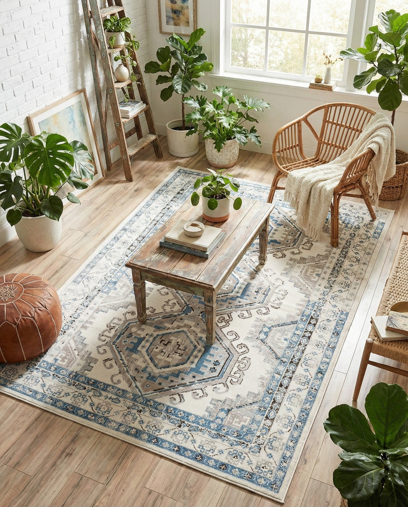 Savannah Elegance Collection Area Rug -  Tybee (Ivory Aqua) Rectangle Ivory Aqua  lifestyle 20