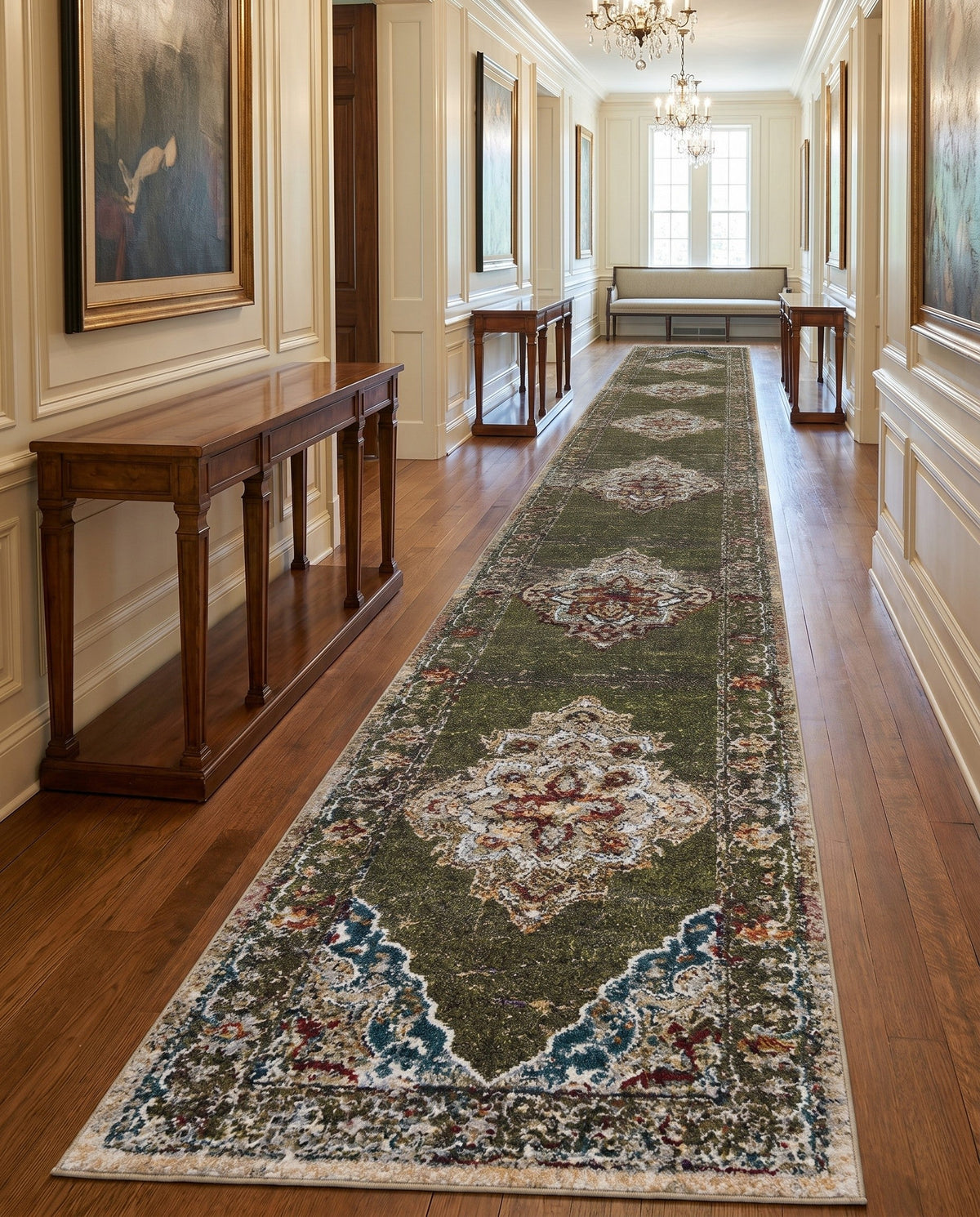 Savannah Soiree Collection Area Rug - Serengeti (Green) Runner Green  lifestyle 115