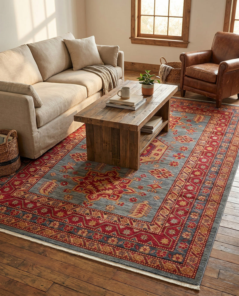 Persian Elegance Collection Area Rug -  Bushehr Rectangle Light Blue  lifestyle 19