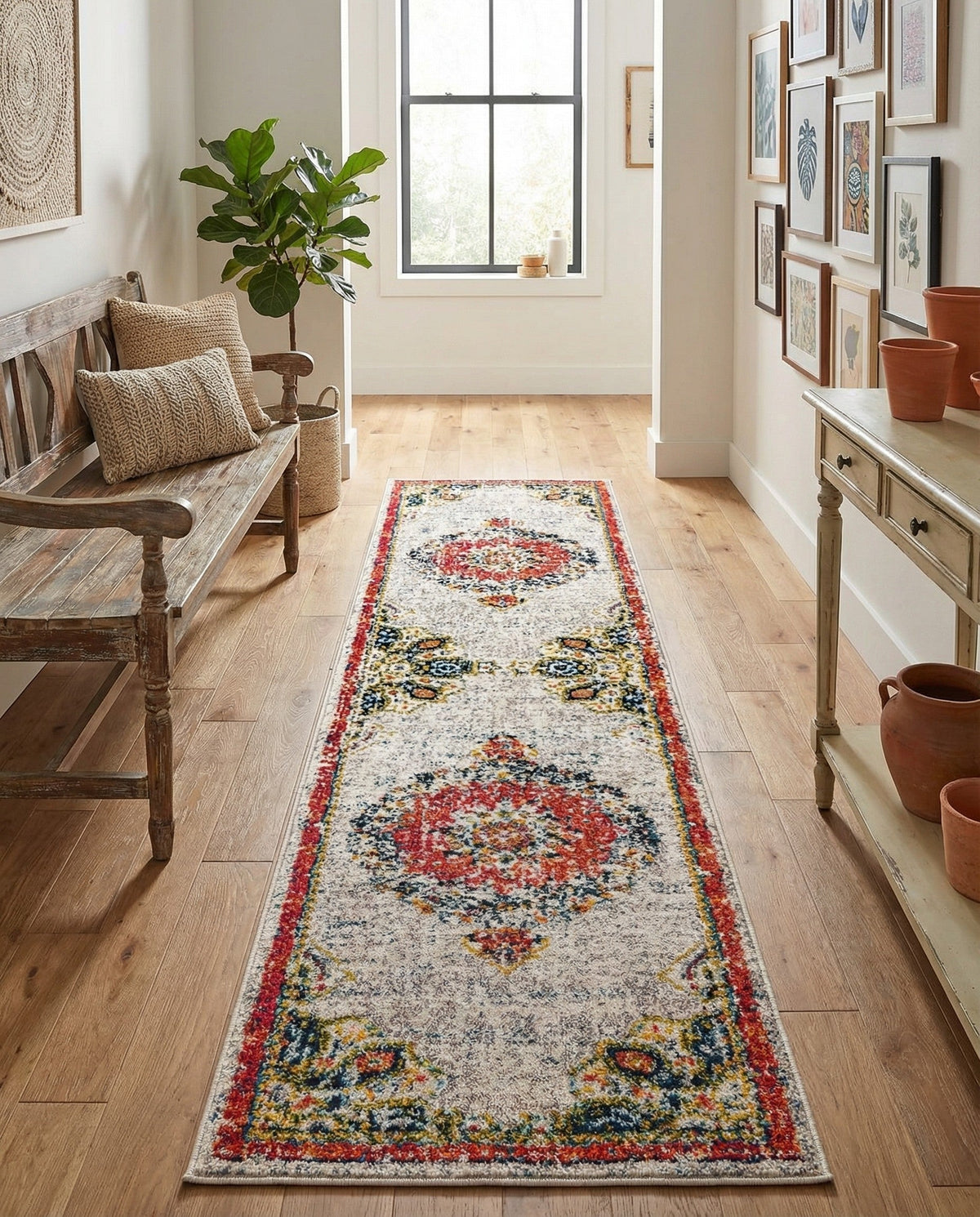 Brighton Terrace Collection Area Rug - Hove (Ivory) Runner Ivory  lifestyle 120