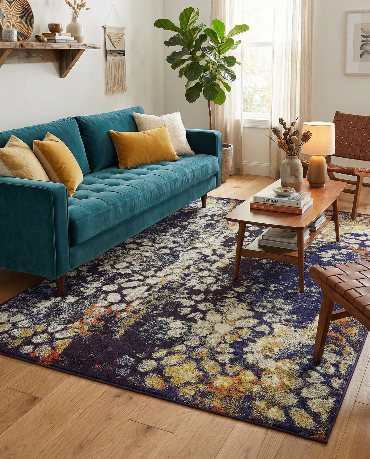 Venetian Tapestry Collection Area Rug - Murano Rectangle Navy Blue  lifestyle 31