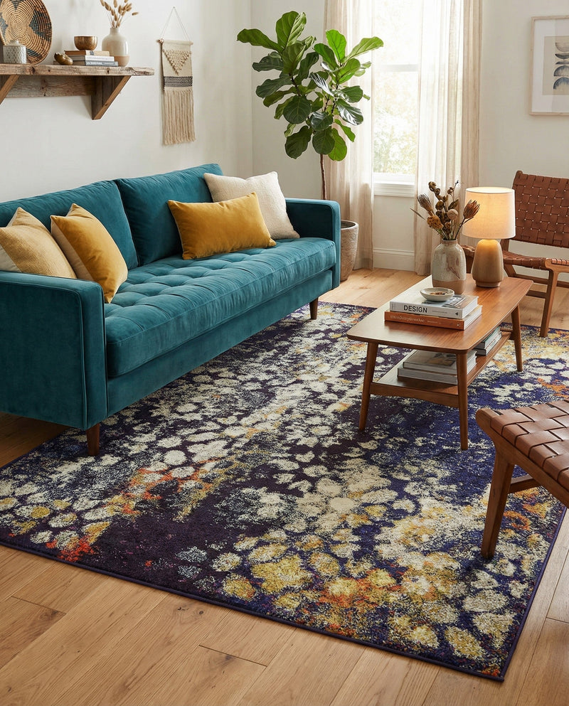 Venetian Tapestry Collection Area Rug - Murano Rectangle Navy Blue  lifestyle 31