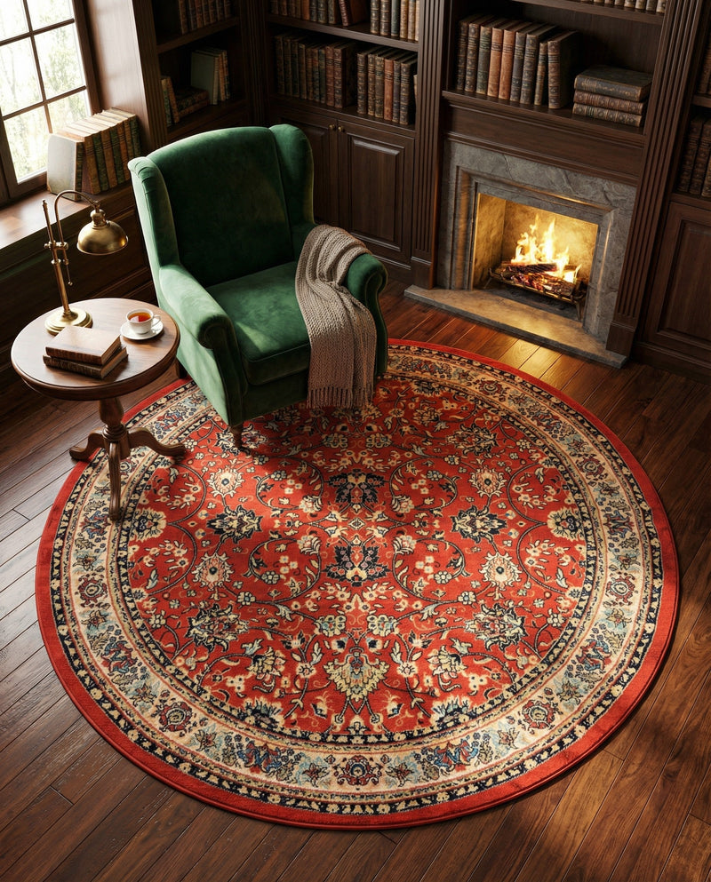 Isfahan Elegance Collection Area Rug - Naghsh-e Jahan (Terracotta) Round Terracotta  lifestyle 74
