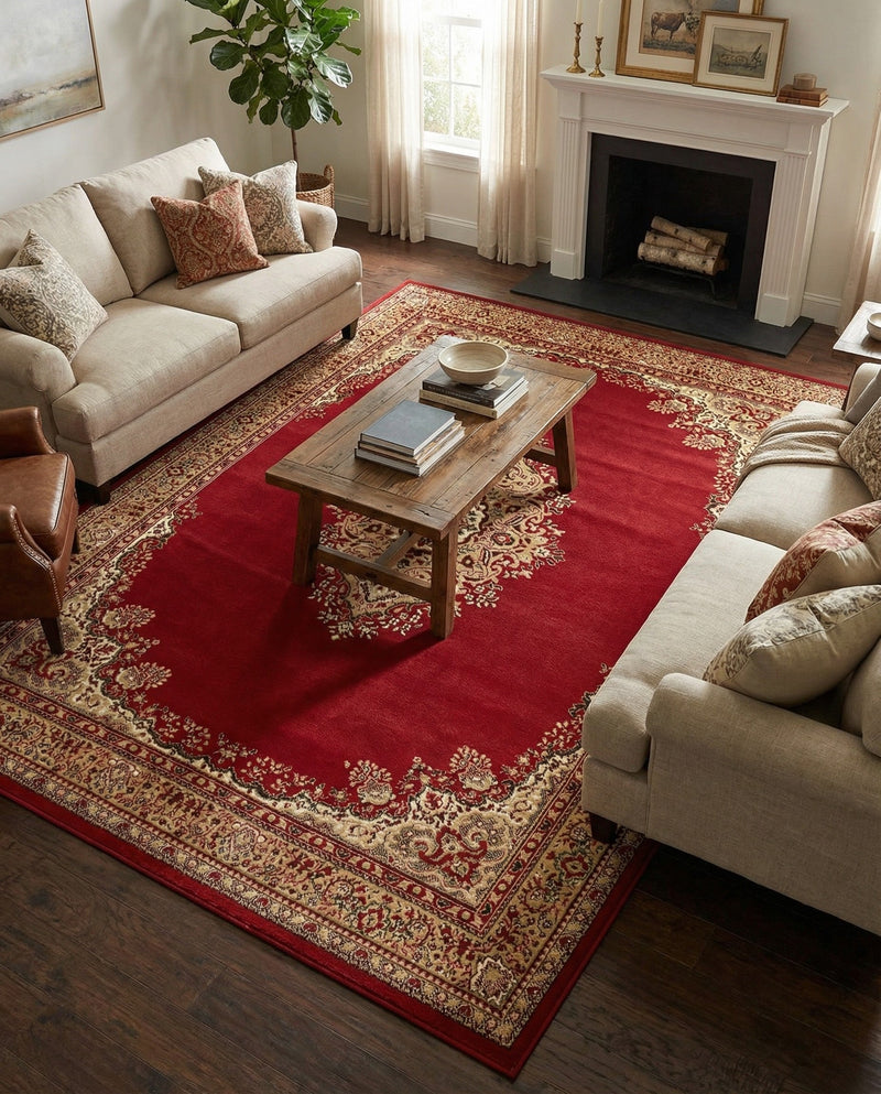 Tabriz Tapestry Collection Area Rug - Azerbaijan (Burgundy) Rectangle Burgundy  lifestyle 19