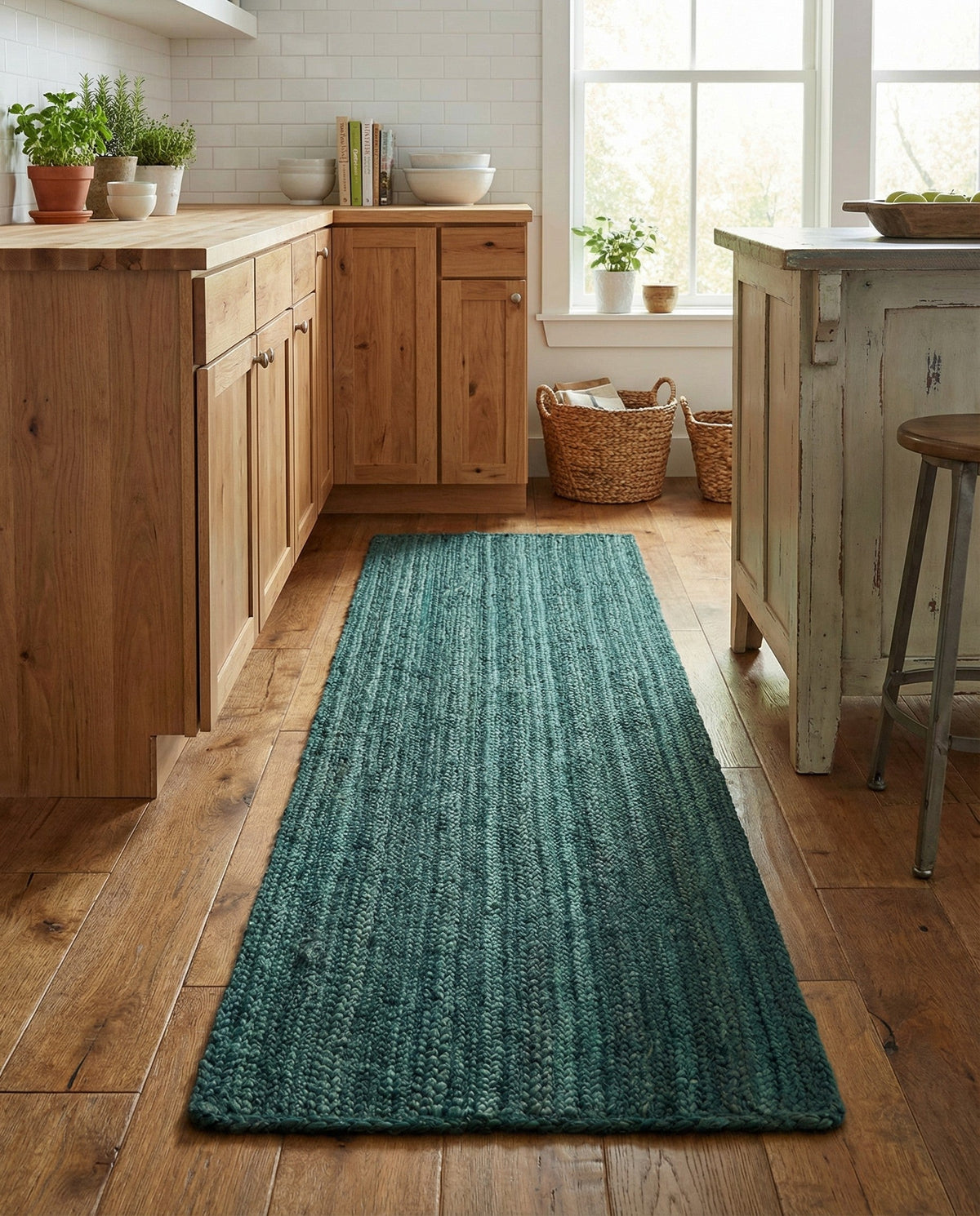 Woven Seaside Jute Collection Area Rug - Martha's Runner Green  lifestyle 104