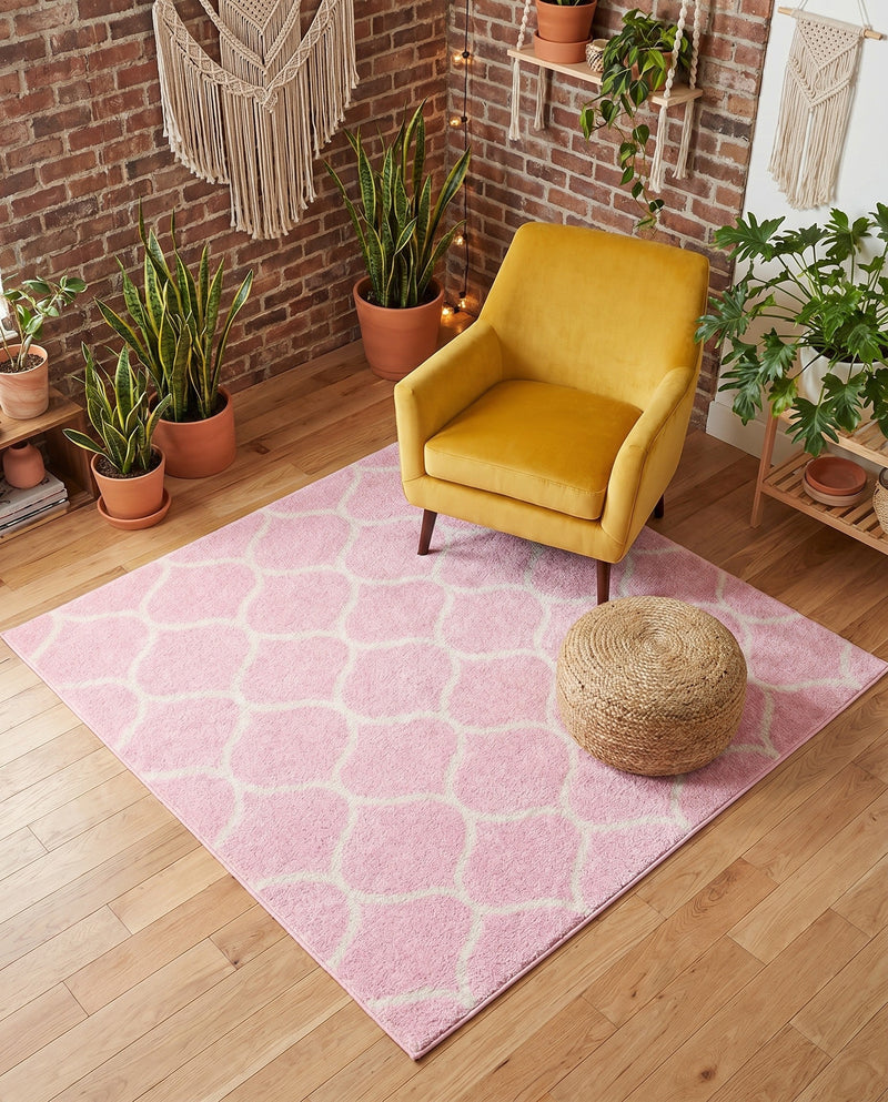 Trellis Mosaic Collection Area Rug -  Pergolatown (Light Pink) Square Light Pink  lifestyle 87