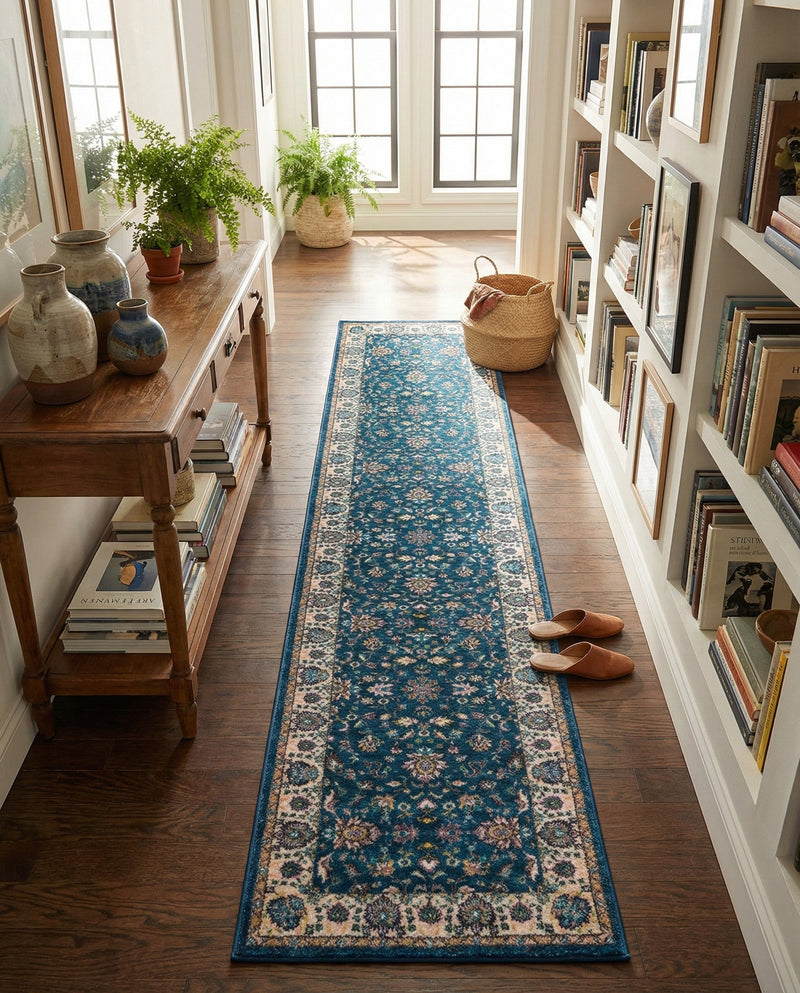 Casablanca Tapestry Collection Area Rug -  Marrakech (Egyptian Blue) Runner Egyptian Blue  lifestyle 45