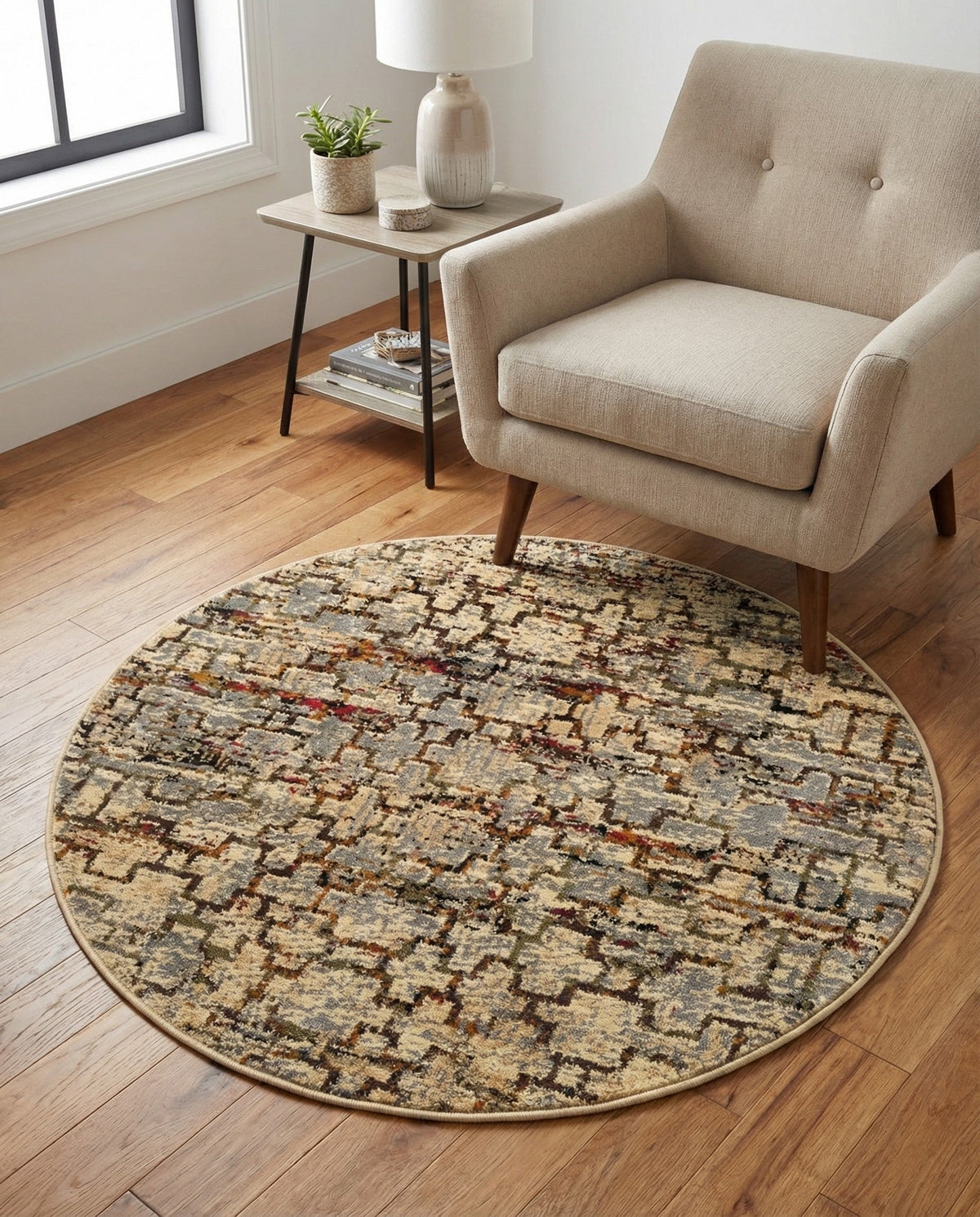 Neptune Elegance Collection Area Rug -  Proteus Round Beige Cream  lifestyle 69