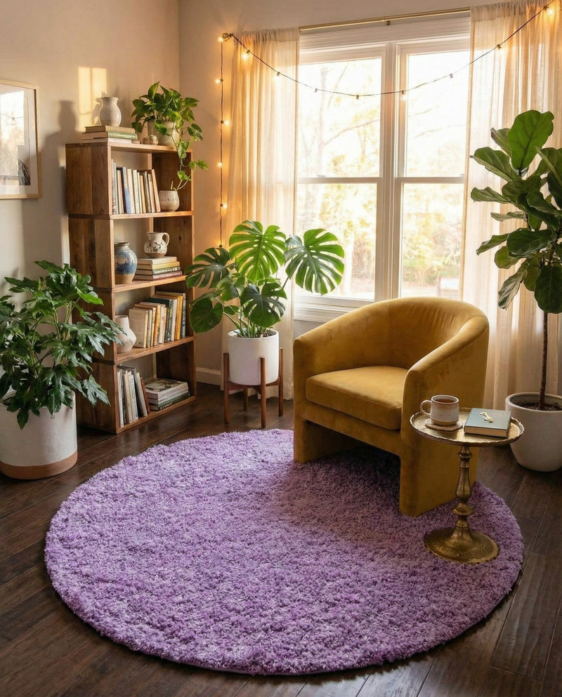 Plush Oasis Collection Area Rug - Serenity (Lilac) Round Lilac  lifestyle 84
