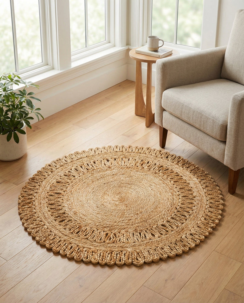Woven Seaside Jute Collection Area Rug - Varadero Round Natural  lifestyle 25