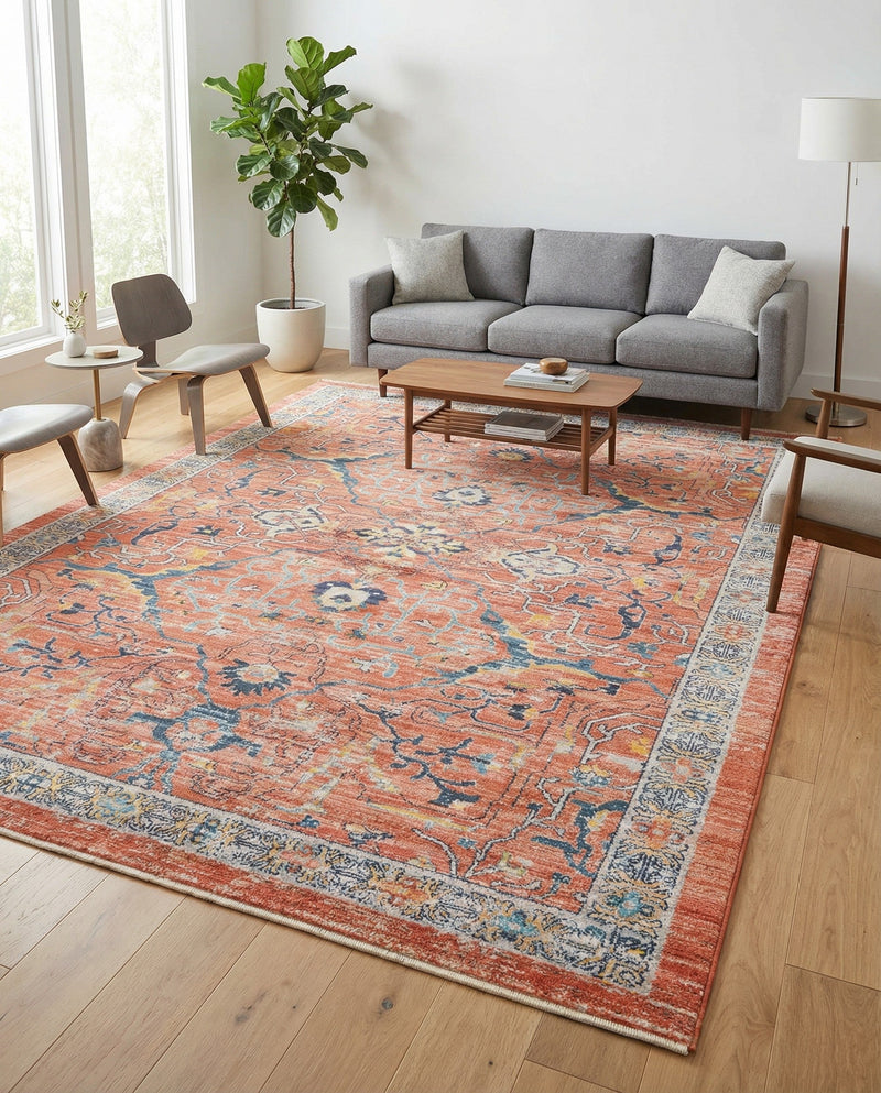 Seville Stripes Collection Area Rug -  Malaga (Brick Red) Rectangle Brick Red  lifestyle 12