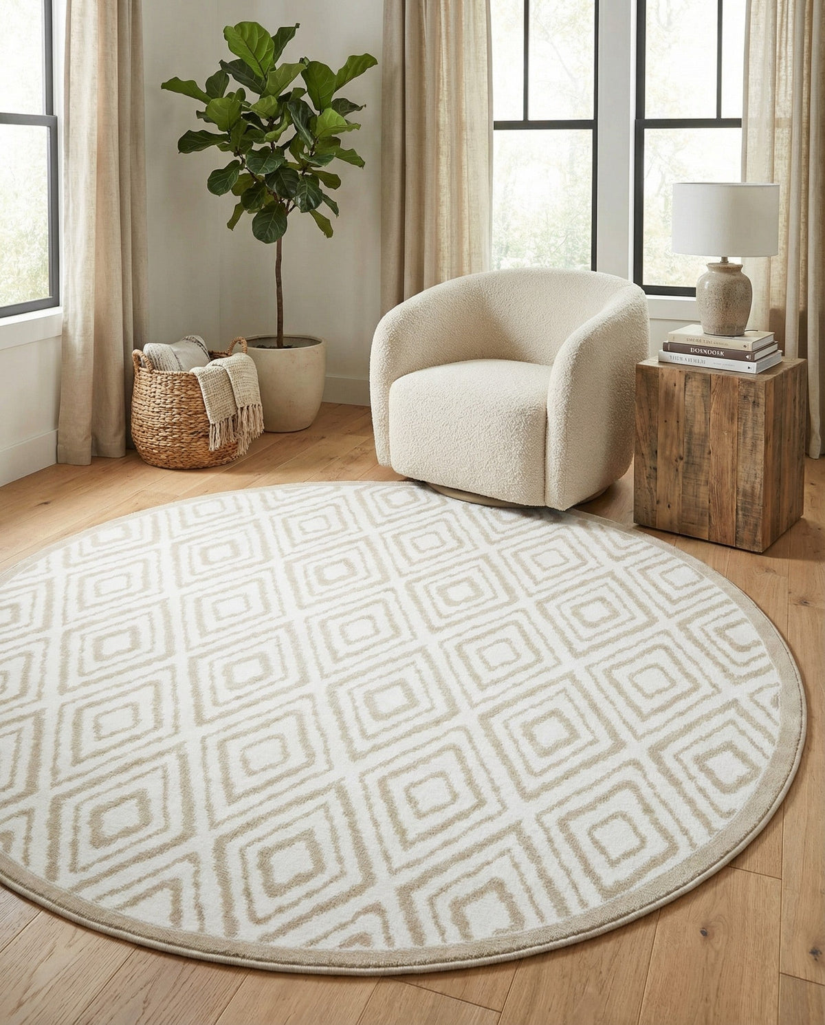 Sanctuary Retreat Collection Area Rug -  Oasis Round Snow White  lifestyle 173