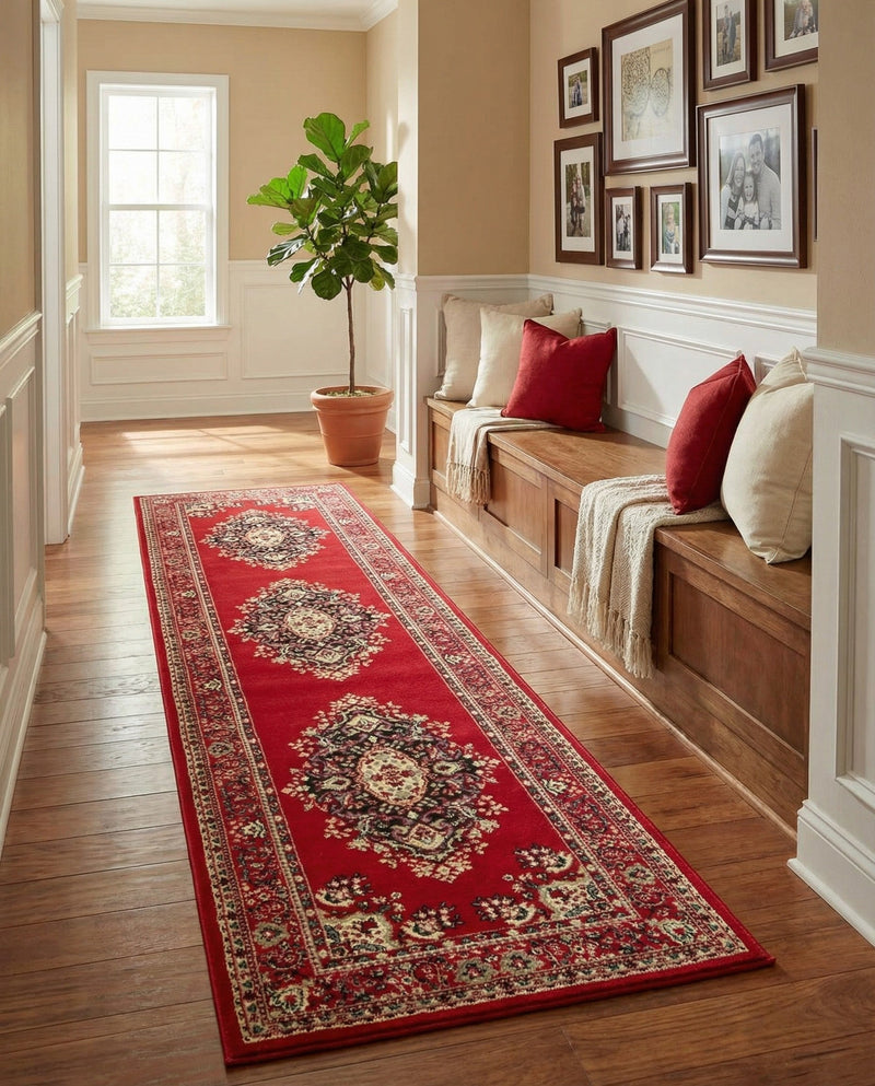 Tabriz Tapestry Collection Area Rug - Azerbaijan (Red) Runner Red  lifestyle 25