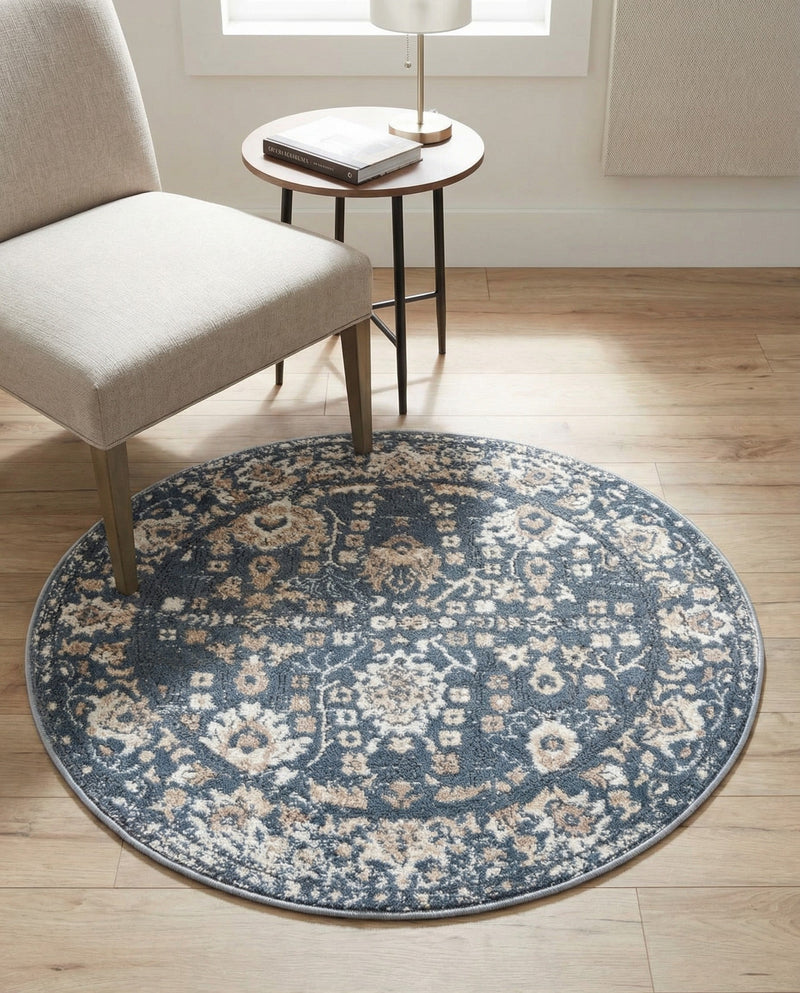 Cascade Range Collection Area Rug -  Shasta (Blue) Round Blue  lifestyle 61