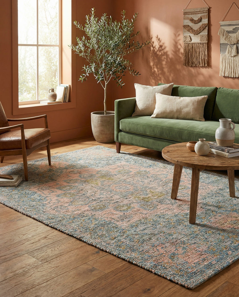 Savannah Threads Collection Area Rug -  Gobi Rectangle Blue and Peach  lifestyle 25