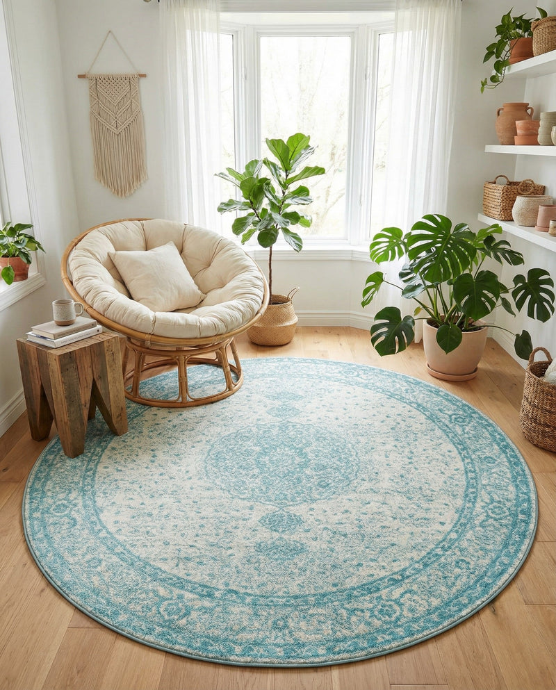 Dover Terrace Collection Area Rug - Marina (Aqua) Round Aqua  lifestyle 72