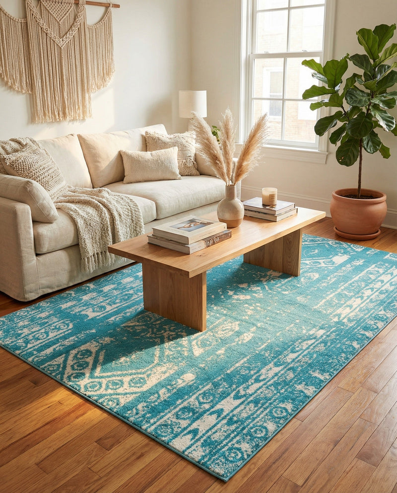 Brighton Stripes Collection Area Rug - Sussex (Turquoise) Rectangle Turquoise  lifestyle 13