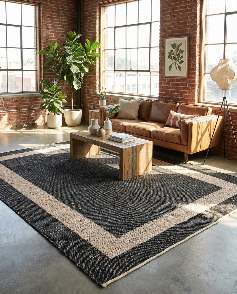 Osian Looms Collection Area Rug - Durham Rectangle Black  lifestyle 47