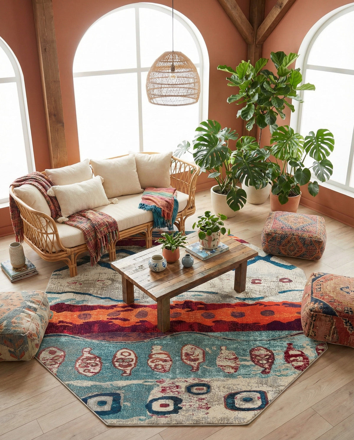 Colorburst Oasis Collection Area Rug -  Lagoon Octagon Multi  lifestyle 84