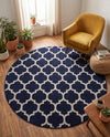 Lattice Gardens Collection Area Rug -  Bloomfield (Dark Blue) Round Dark Blue  lifestyle 64
