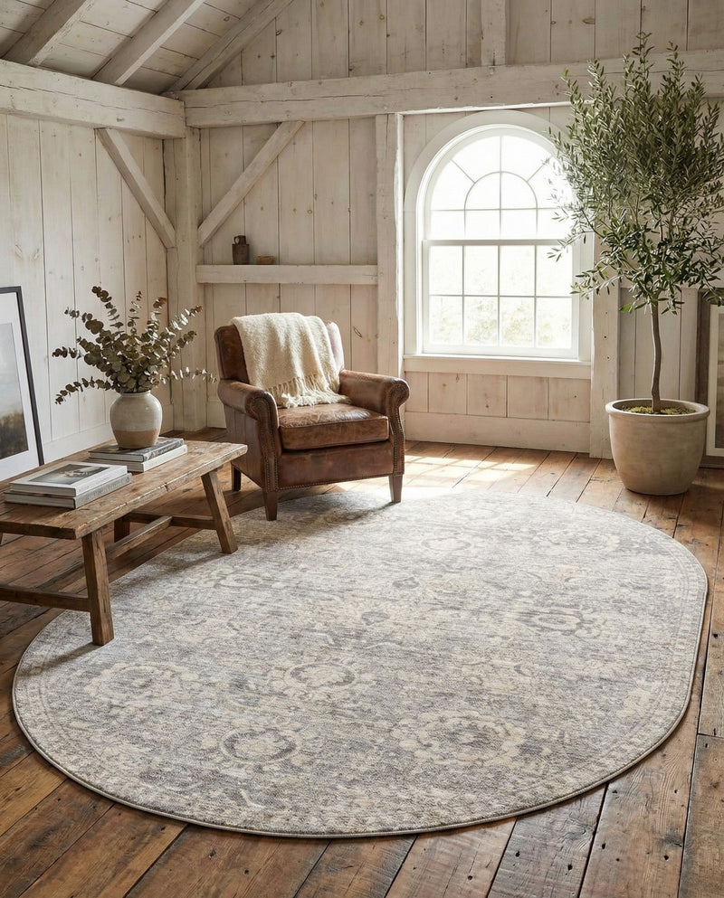 Seville Stripes Collection Area Rug -  Cordoba (Gray) Oval Gray  lifestyle 55