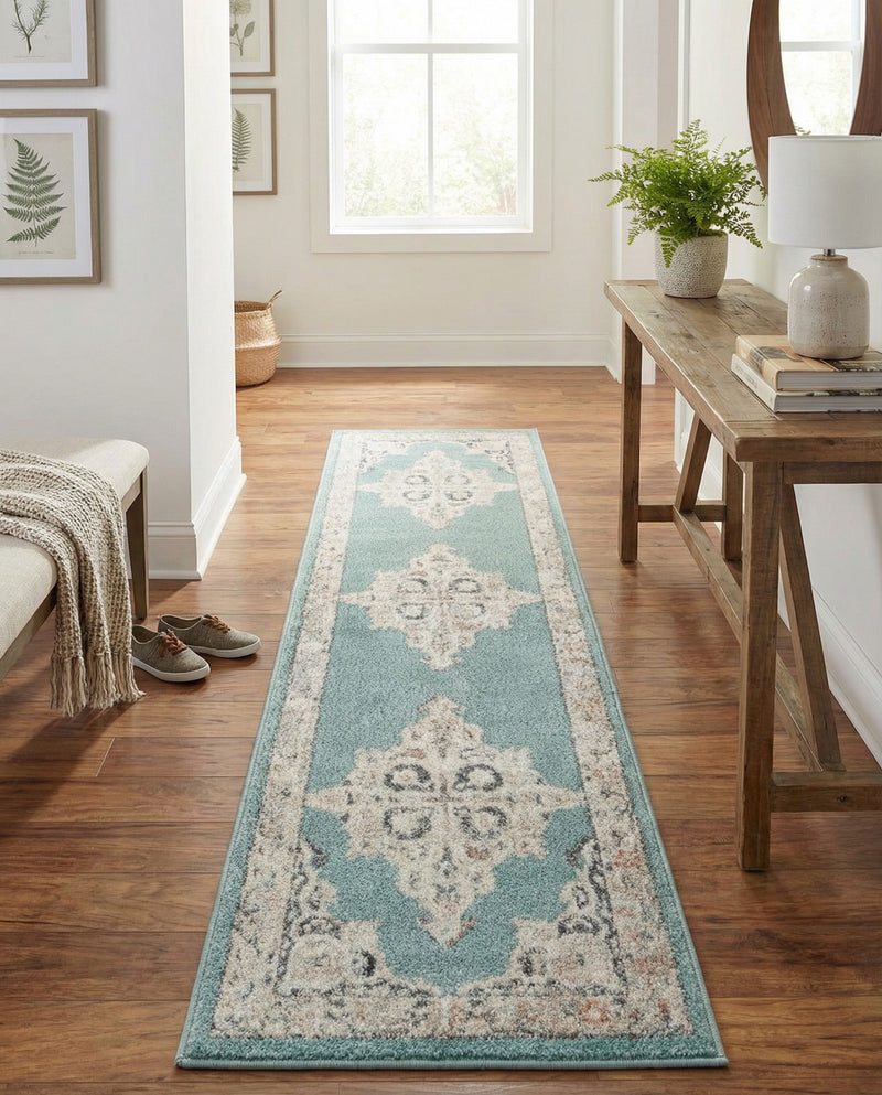 Beverly Grove Collection Area Rug -  Fairfax (Aqua) Runner Aqua  lifestyle 72
