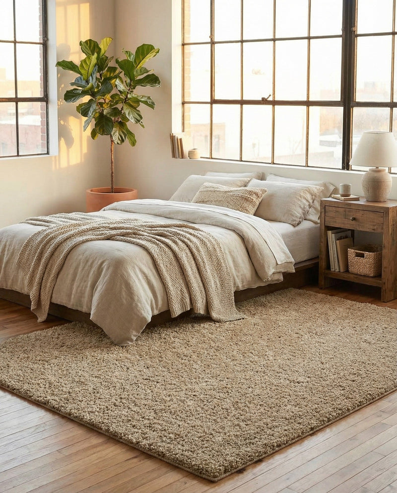 Cozy Comfort Shag Collection Area Rug - Haven (Khaki) Rectangle Khaki  lifestyle 17