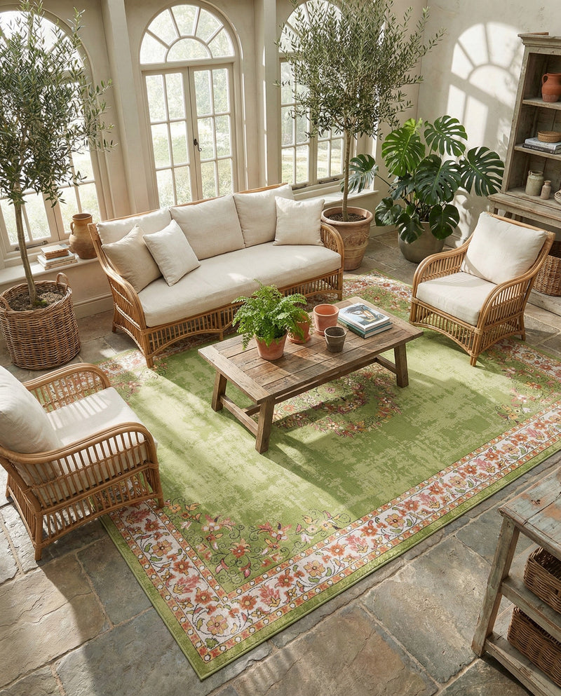 Geneva Terrace Collection Area Rug -  Yverdon Rectangle Green  lifestyle 57
