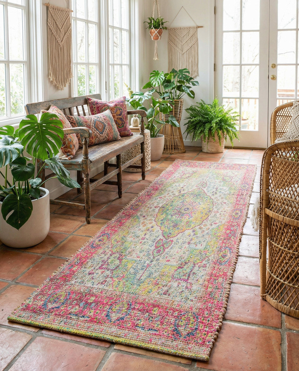 Savannah Threads Collection Area Rug - Charleston Runner Ivory Pink  lifestyle 96