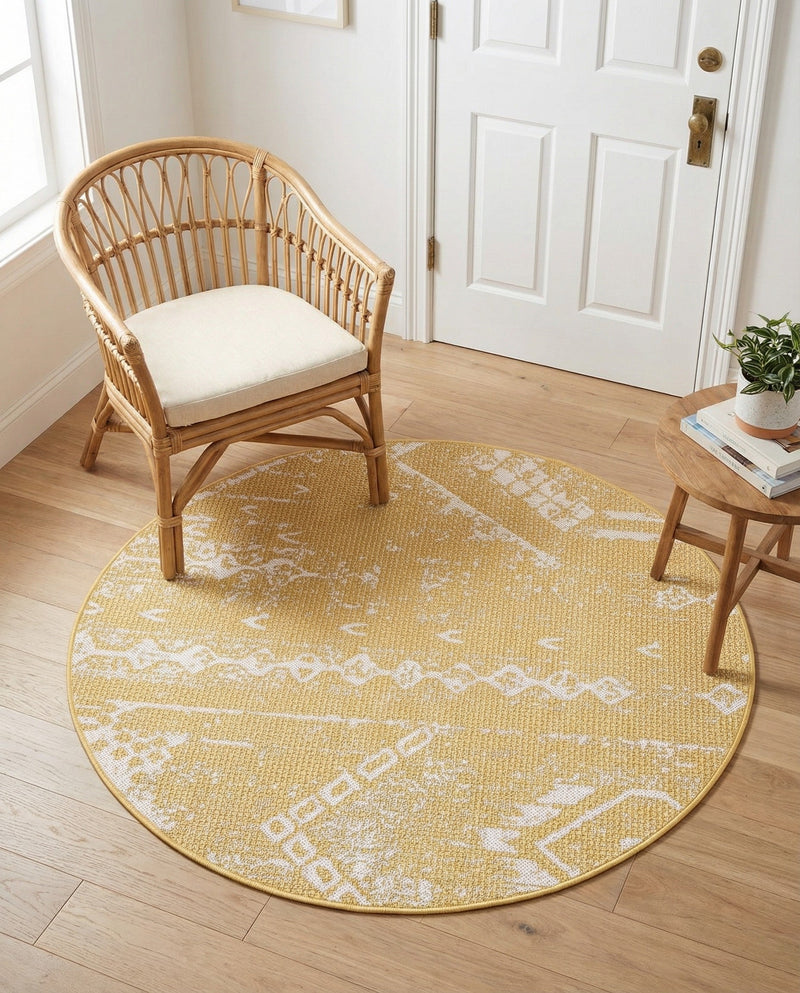 Desert Nomad Terrace Collection Area Rug - Sahara (Yellow) Round Yellow  lifestyle 76