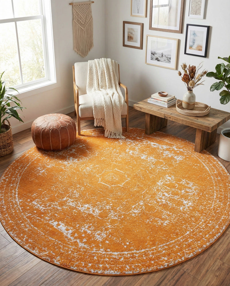 Dover Terrace Collection Area Rug -  Lagoon (Orange) Round Orange  lifestyle 56