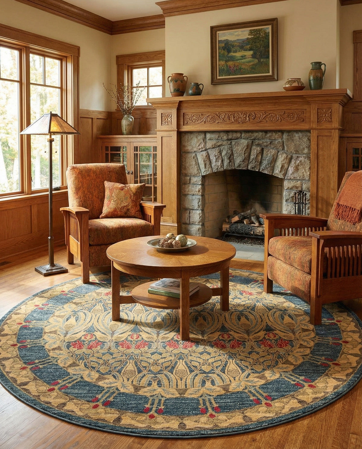 Chelsea Elegance Collection Area Rug -  Brompton (Navy Blue) Round Navy Blue  lifestyle 128