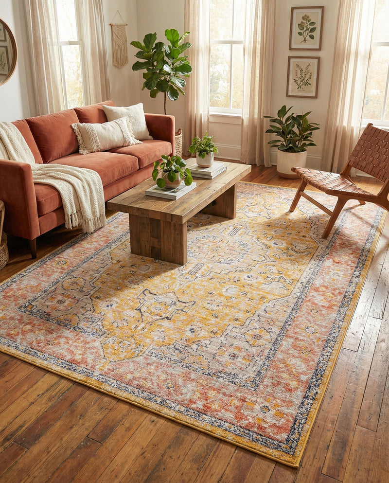Seville Stripes Collection Area Rug - Cadiz (Yellow) Rectangle Yellow  lifestyle 23