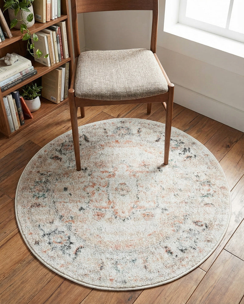 Parisian Elegance Collection Area Rug - Versailles (Ivory) Round Ivory  lifestyle 37