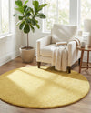 Solid Shag Seaside Collection Area Rug - Azure Cove (Yellow) Round Yellow  lifestyle 27