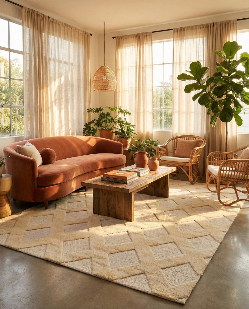 Trellis Wool Collection Area Rug - Vineyard Rectangle Ivory  lifestyle 12