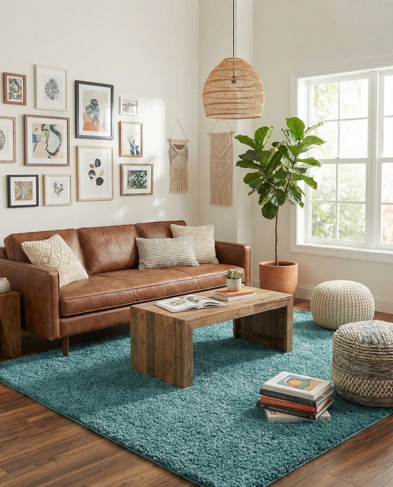 Cozy Comfort Shag Collection Area Rug - Haven (Turquoise) Rectangle Turquoise  lifestyle 26