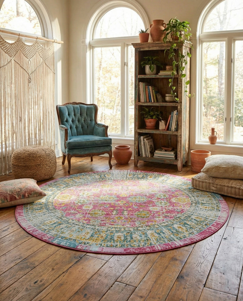 Arcadia Rugs Collection Area Rug -  Shangri-La Round Pink  lifestyle 69