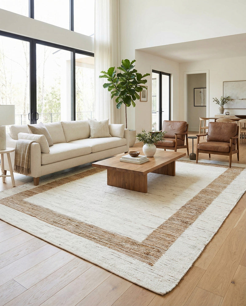 Osian Looms Collection Area Rug - Durham Rectangle White and Natural  lifestyle 33