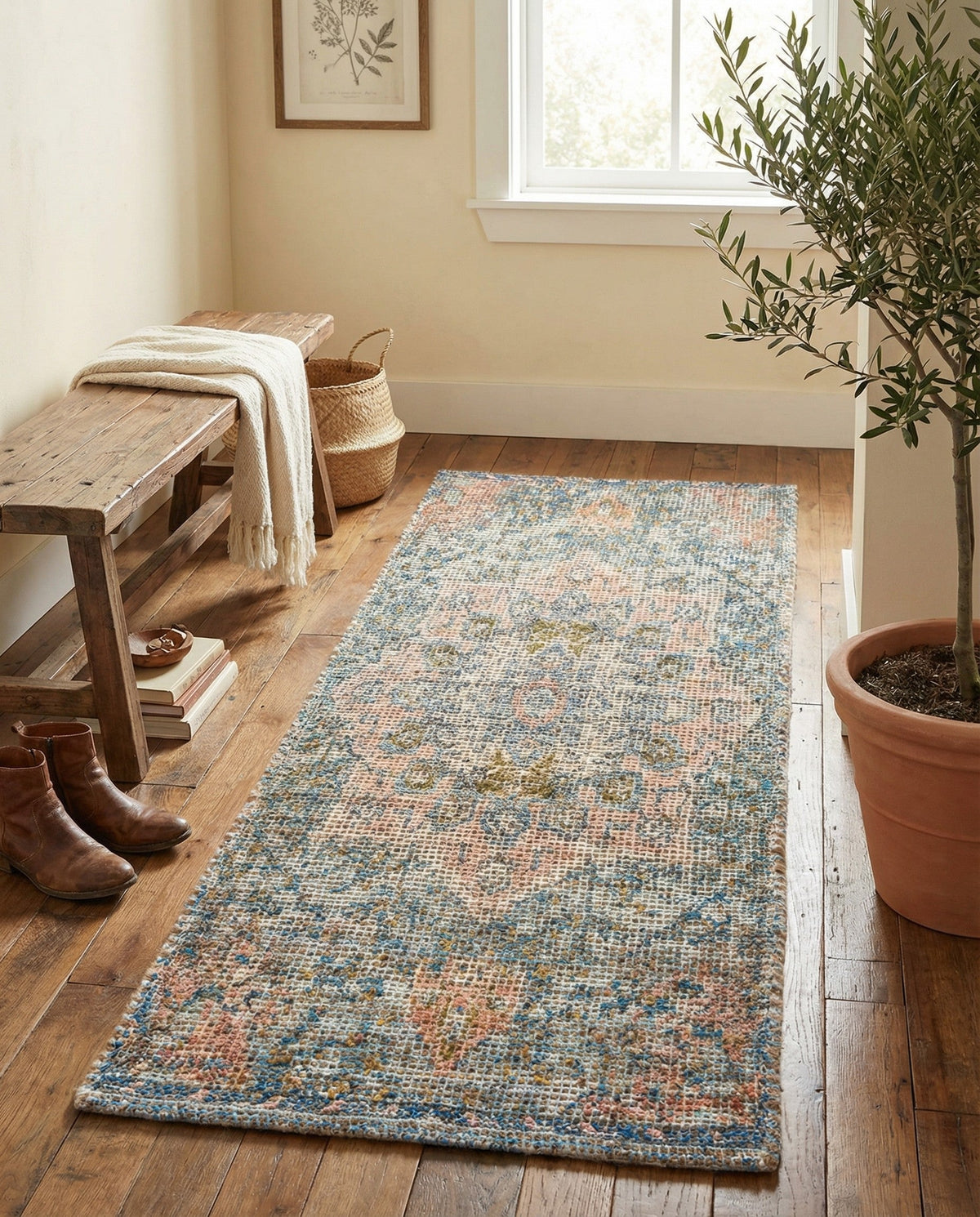 Savannah Threads Collection Area Rug -  Gobi Runner Blue and Peach  lifestyle 65