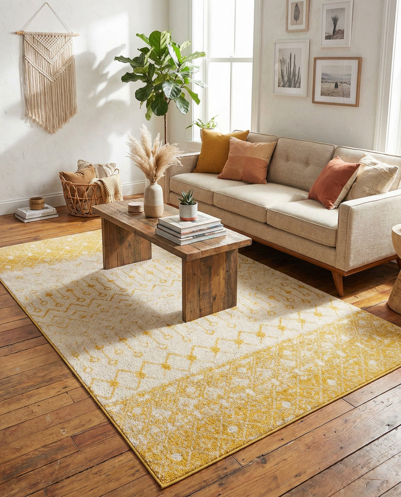 Mediterranean Lattice Collection Area Rug -  Casablanca (Ivory and Yellow) Rectangle Ivory and Yellow  lifestyle 15