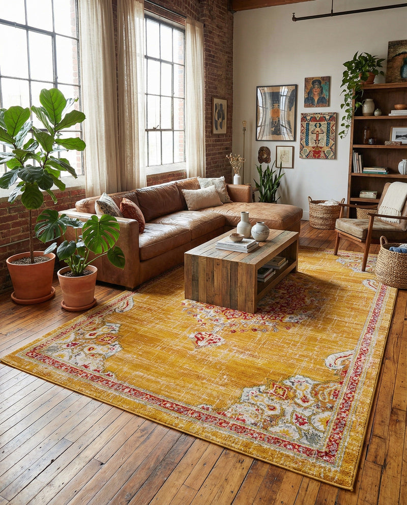 Brighton Terrace Collection Area Rug - Hove (Gold) Rectangle Gold  lifestyle 19