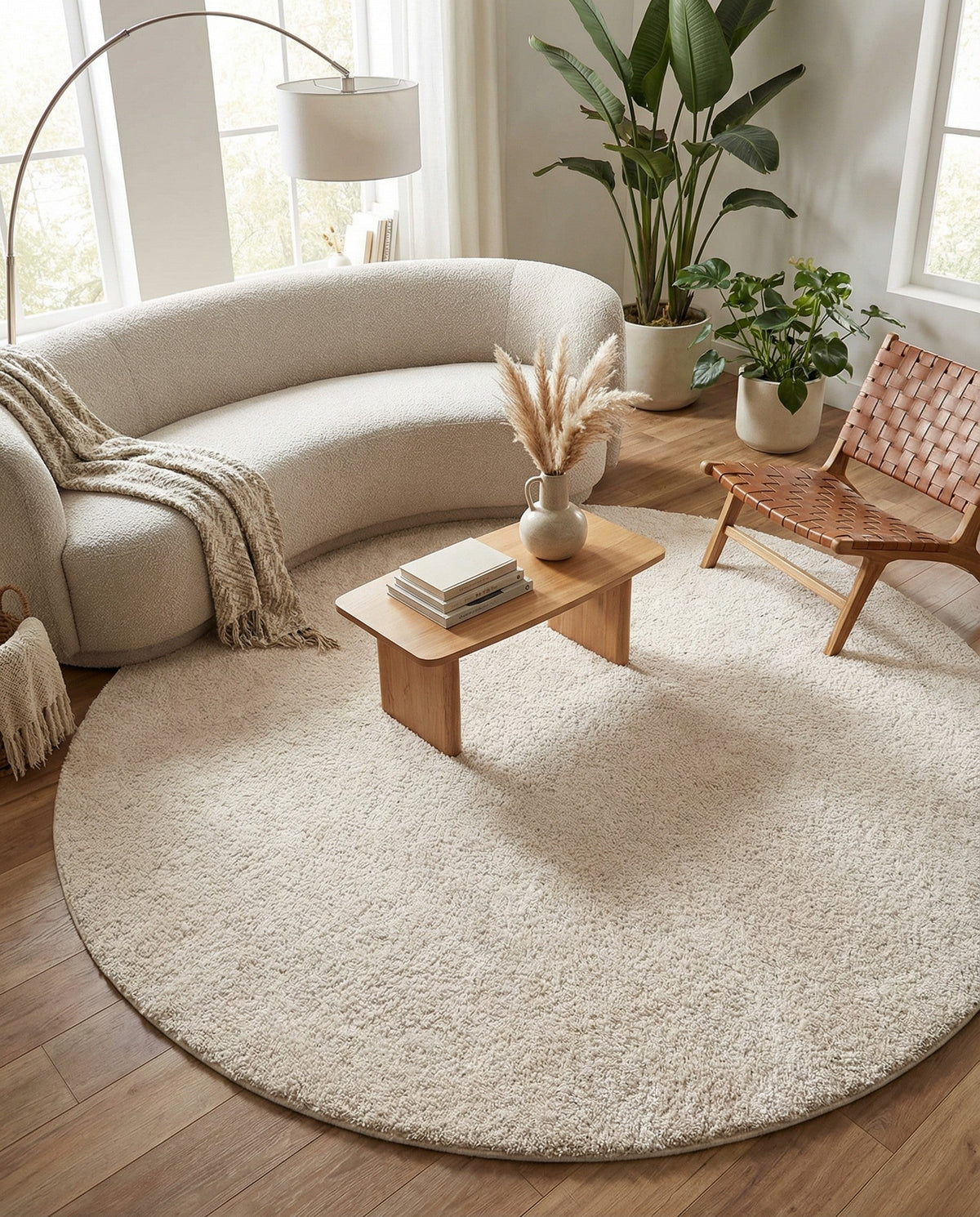 Solid Shag Seaside Collection Area Rug - Azure Cove (Ivory) Round Ivory  lifestyle 103