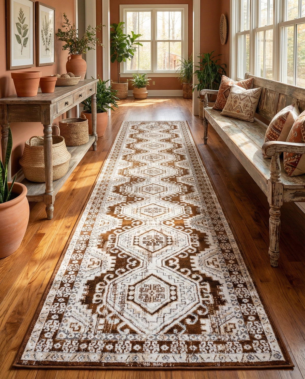 Savannah Elegance Collection Area Rug -  Tybee (Brown) Runner Brown  lifestyle 103
