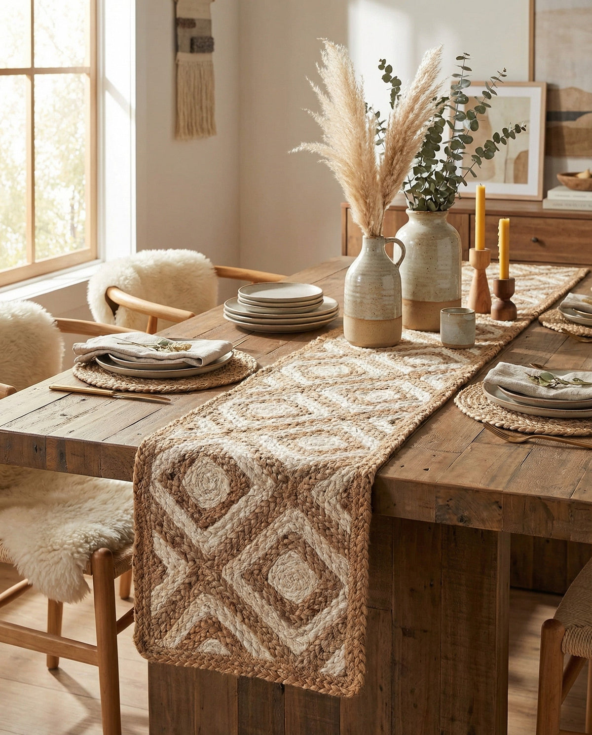 Woven Seaside Jute Collection Area Rug - Marina Table Runner Natural  lifestyle 120