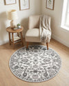 Charleston Elegance Collection Area Rug -  Seaport (white Gray) Round white Gray  lifestyle 54